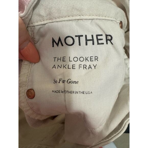 Mother Looker Ankle Fray So Far Gone Jeans Mid Rise White Pink Stripe Size 24 - Picture 11 of 15